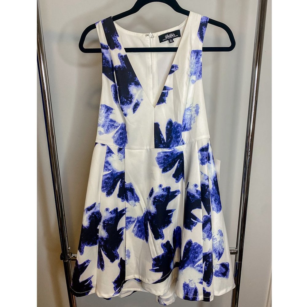 Blue and White Floral Formal Dress (Lulus)